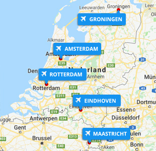 Kaartje van België met alle luchthavens