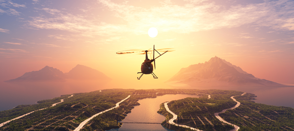 Helicopter bij zonsondergang