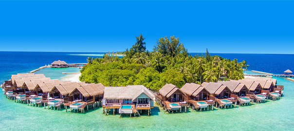 Waterbungalows op een verre vakantie bestemming