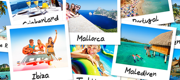 Vroegboek vakantie bestemmingen op polaroids